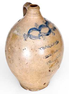 Exceptional 3 Gal. Thomas Commeraw (Manhattan) Stoneware Jug w/ Five-Line Inscription