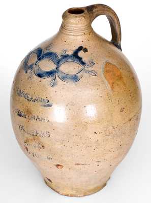 Exceptional 3 Gal. Thomas Commeraw (Manhattan) Stoneware Jug w/ Five-Line Inscription