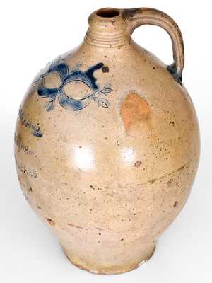 Exceptional 3 Gal. Thomas Commeraw (Manhattan) Stoneware Jug w/ Five-Line Inscription