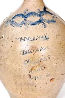 Exceptional 3 Gal. Thomas Commeraw (Manhattan) Stoneware Jug w/ Five-Line Inscription