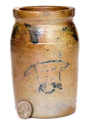 Important Pint-Sized Stoneware Jar att. R.J. Grier, Chester County, PA, with Self-Portrait