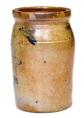 Important Pint-Sized Stoneware Jar att. R.J. Grier, Chester County, PA, with Self-Portrait