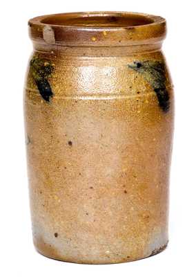 Important Pint-Sized Stoneware Jar att. R.J. Grier, Chester County, PA, with Self-Portrait