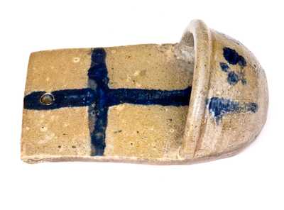 Very Rare and Important Stoneware Holy Water Font w/ Cobalt Cross and Floral Decoration