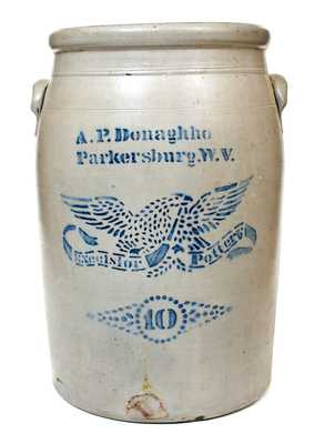 Ten-Gallon A.P. Donaghho / Parkersburg, W.V. Stoneware Eagle Jar