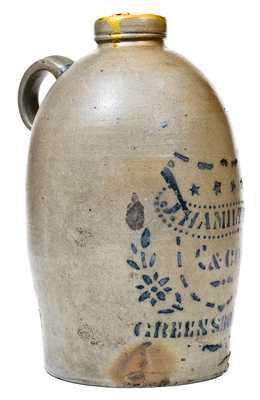 J. HAMILTON & CO. / GREENSBORO, PA Stoneware Jug w/ Shield and Stars Decoration