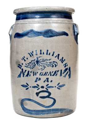 R. T. WILLIAMS / NEW GENEVA, PA Stoneware Jar w/ Bold Stenciled Bird Decoration