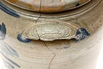 Rare Morgantown, WV Stoneware Jar w/ Molded Handles and Brushed Floral Decoration