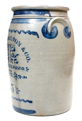 5 Gal. JAMES HAMILTON & CO. / GREENSBORO, PA Stoneware Jar w/ Stenciled Decoration