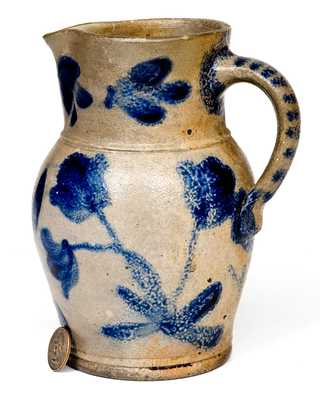 One-Quart Baltimore Stoneware Pitcher with Profuse Brushed Floral Decoration