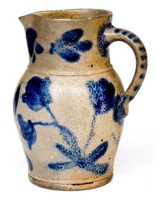 One-Quart Baltimore Stoneware Pitcher with Profuse Brushed Floral Decoration