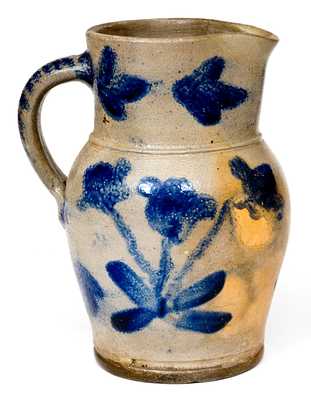 One-Quart Baltimore Stoneware Pitcher with Profuse Brushed Floral Decoration