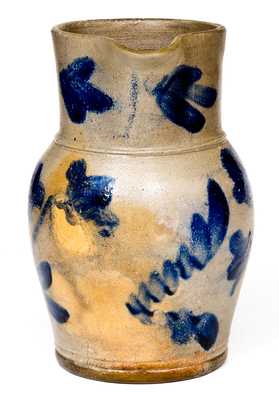 One-Quart Baltimore Stoneware Pitcher with Profuse Brushed Floral Decoration