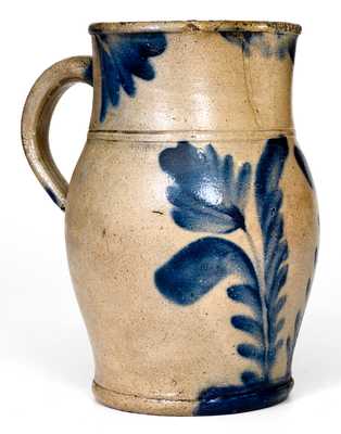 One-Quart Stoneware Pitcher w/ Tulip Decoration att. Richard Remmey, Philadelphia, PA, c1870
