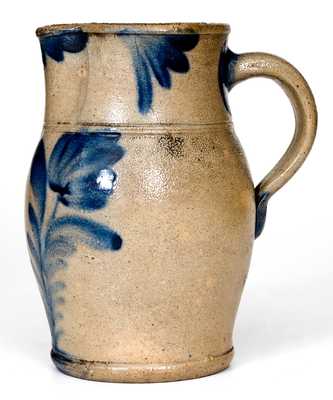 One-Quart Stoneware Pitcher w/ Tulip Decoration att. Richard Remmey, Philadelphia, PA, c1870