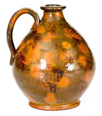 Fine Small-Sized New England Redware Jug with Sponged Manganese Decoration