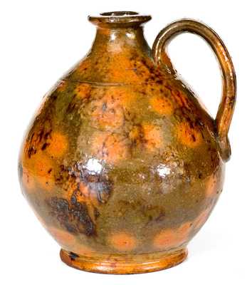 Fine Small-Sized New England Redware Jug with Sponged Manganese Decoration