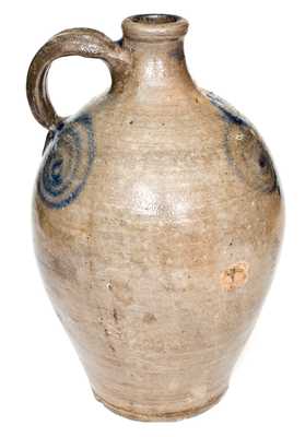 Outstanding att. Kemple, Ringoes, NJ 18th Century Stoneware Jug w/ Watchspring Design