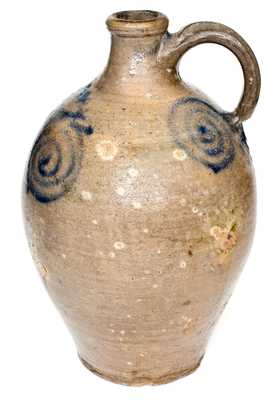 Outstanding att. Kemple, Ringoes, NJ 18th Century Stoneware Jug w/ Watchspring Design