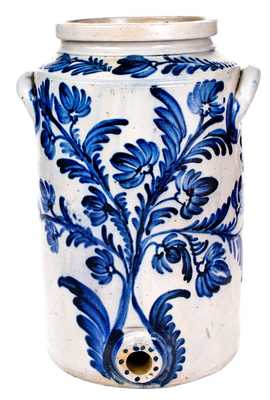 Five-Gallon Baltimore Stoneware Water Cooler w/ Profuse Cobalt Floral Decoration