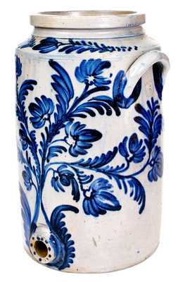 Outstanding 5 Gal. Baltimore Stoneware Water Cooler w/ Bold and Elaborate Cobalt Floral Decoration