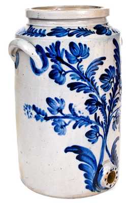 Outstanding 5 Gal. Baltimore Stoneware Water Cooler w/ Bold and Elaborate Cobalt Floral Decoration