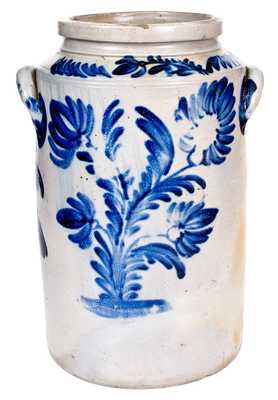 Outstanding 5 Gal. Baltimore Stoneware Water Cooler w/ Bold and Elaborate Cobalt Floral Decoration