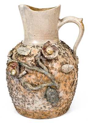 Very Rare Stoneware Pitcher with Applied Floral and Coleslaw Decoration, probably Ohio