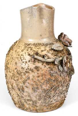 Very Rare Stoneware Pitcher with Applied Floral and Coleslaw Decoration, probably Ohio