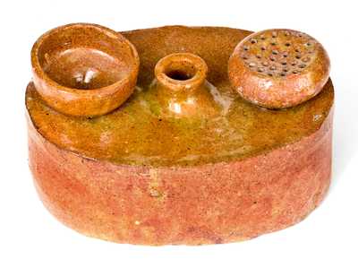 Very Rare Redware Inkstand, Maine origin, second quarter 19th century