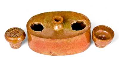 Very Rare Redware Inkstand, Maine origin, second quarter 19th century