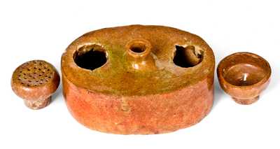 Very Rare Redware Inkstand, Maine origin, second quarter 19th century