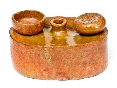 Very Rare Redware Inkstand, Maine origin, second quarter 19th century