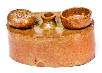 Very Rare Redware Inkstand, Maine origin, second quarter 19th century