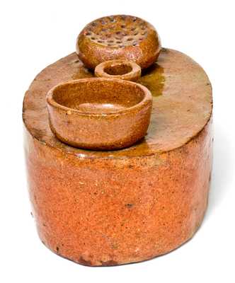 Very Rare Redware Inkstand, Maine origin, second quarter 19th century