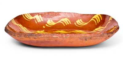 Large-Sized Redware Loaf Dish with Profuse Yellow Slip Decoration, probably Norwalk, CT