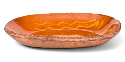 Redware Loaf Dish with Yellow Slip Decoration