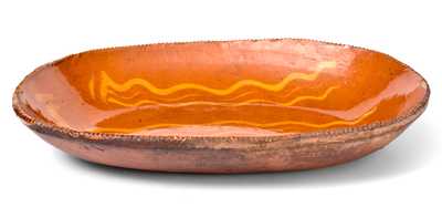 Redware Loaf Dish with Yellow Slip Decoration