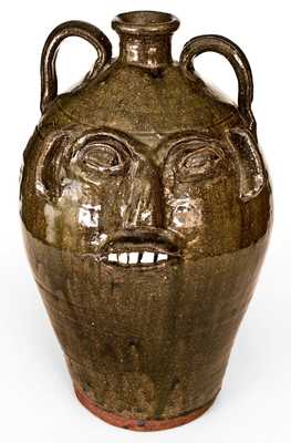 Fine Large-Sized Burlon Craig Double-Handled Stoneware Face Jug w/ Hand-Inscribed Signature