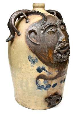 Exceedingly Rare and Important Twenty-Gallon Stoneware Face Water Cooler