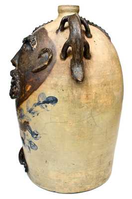 Exceedingly Rare and Important Twenty-Gallon Stoneware Face Water Cooler
