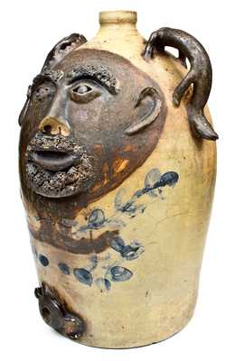 Exceedingly Rare and Important Twenty-Gallon Stoneware Face Water Cooler
