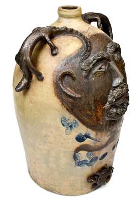 Exceedingly Rare and Important Twenty-Gallon Stoneware Face Water Cooler