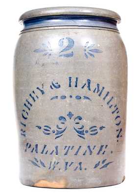 2 Gal. RICHEY & HAMILTON / PALATINE, W. VA. Stoneware Jar