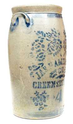 4 Gal. JAS. HAMILTON & CO. / GREENSBORO, PA Stoneware Churn with Elaborate Decoration