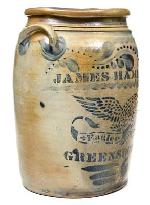 Outstanding JAS. HAMILTON & CO. / GREENSBORO, PA Stoneware Jar with Stenciled Eagle