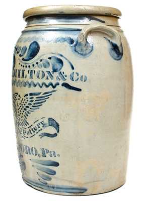 Outstanding JAS. HAMILTON & CO. / GREENSBORO, PA Stoneware Jar with Stenciled Eagle