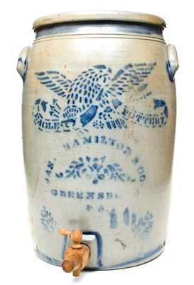 Rare JAS. HAMILTON & CO. / GREENSBORO, PA Stoneware Water Cooler w/ Stenciled Eagle