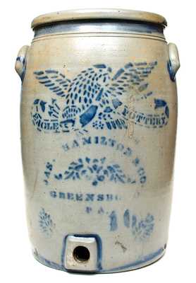 Rare JAS. HAMILTON & CO. / GREENSBORO, PA Stoneware Water Cooler w/ Stenciled Eagle