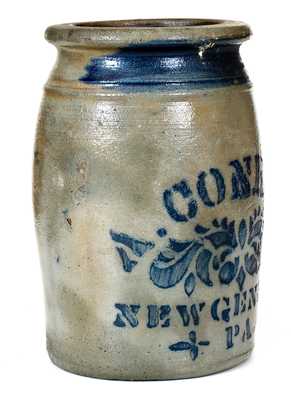 1/2 Gal. A. CONRAD / NEW GENEVA, PA Stoneware Jar with Bold Stenciled Decoration